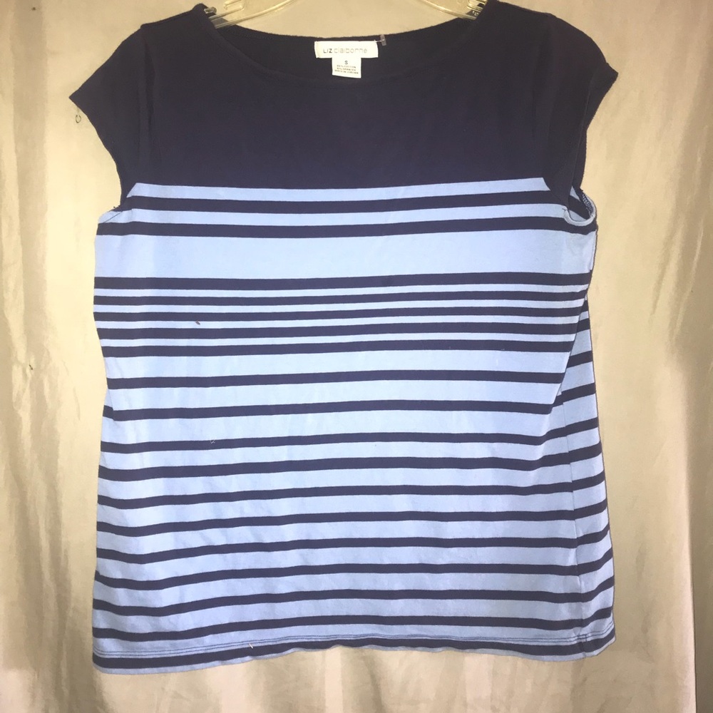 Liz Claiborne Blue Striped Short Sleeve Top